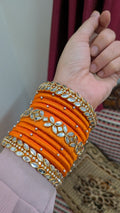 Royal Orange Stone-Studded Silk Thread Bangles