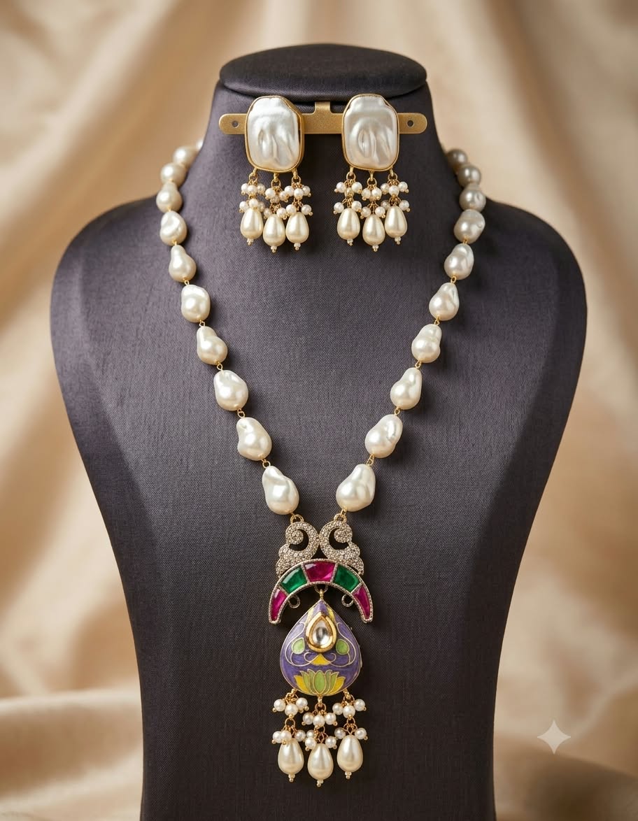 Royal Pearl & Meenakari Pendant Necklace Set