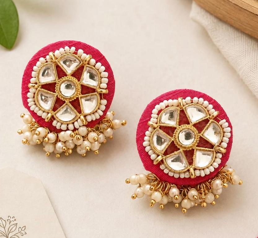 Seraphic Pearls – Pink Kundan Pearl Drop Earrings