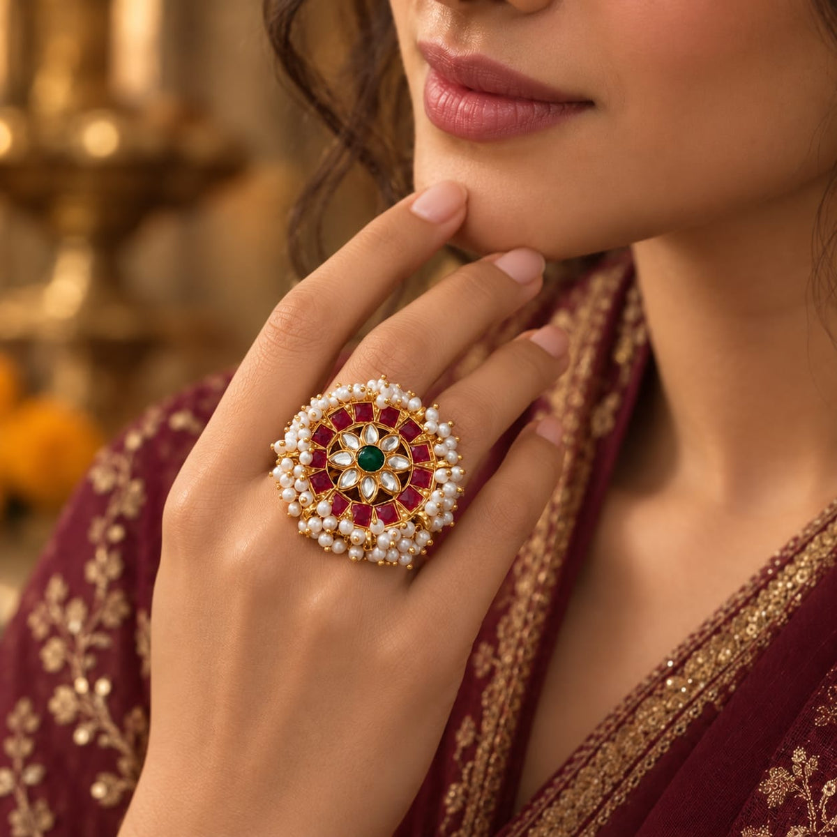 Royal Ruby & Pearl Statement Ring – Seraphic Pearls